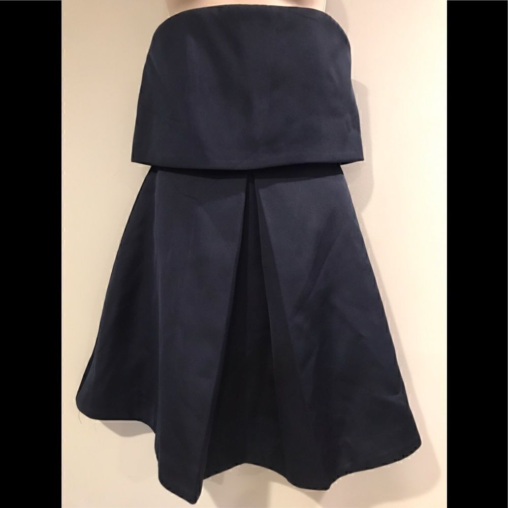 Keepsake The Label Strapless Bandeau Mini Dress Blue Satin Pleated Size S - Picture 4 of 9